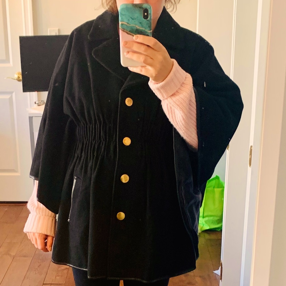 Barneys Co Op Capelet Wool Coat, Black, Size Small